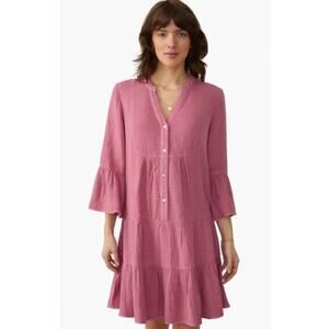 Faherty Dune Organic Cotton Gauze Kasey Tiered Mini Dress Heather Rose Size XXL